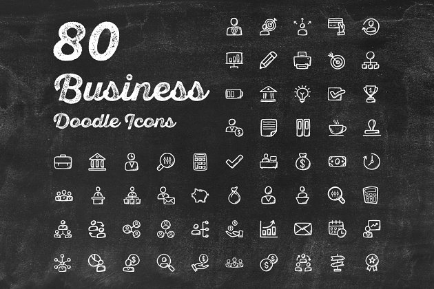 80个涂鸦风格的商业主题图标 80 Business Doodle Icons