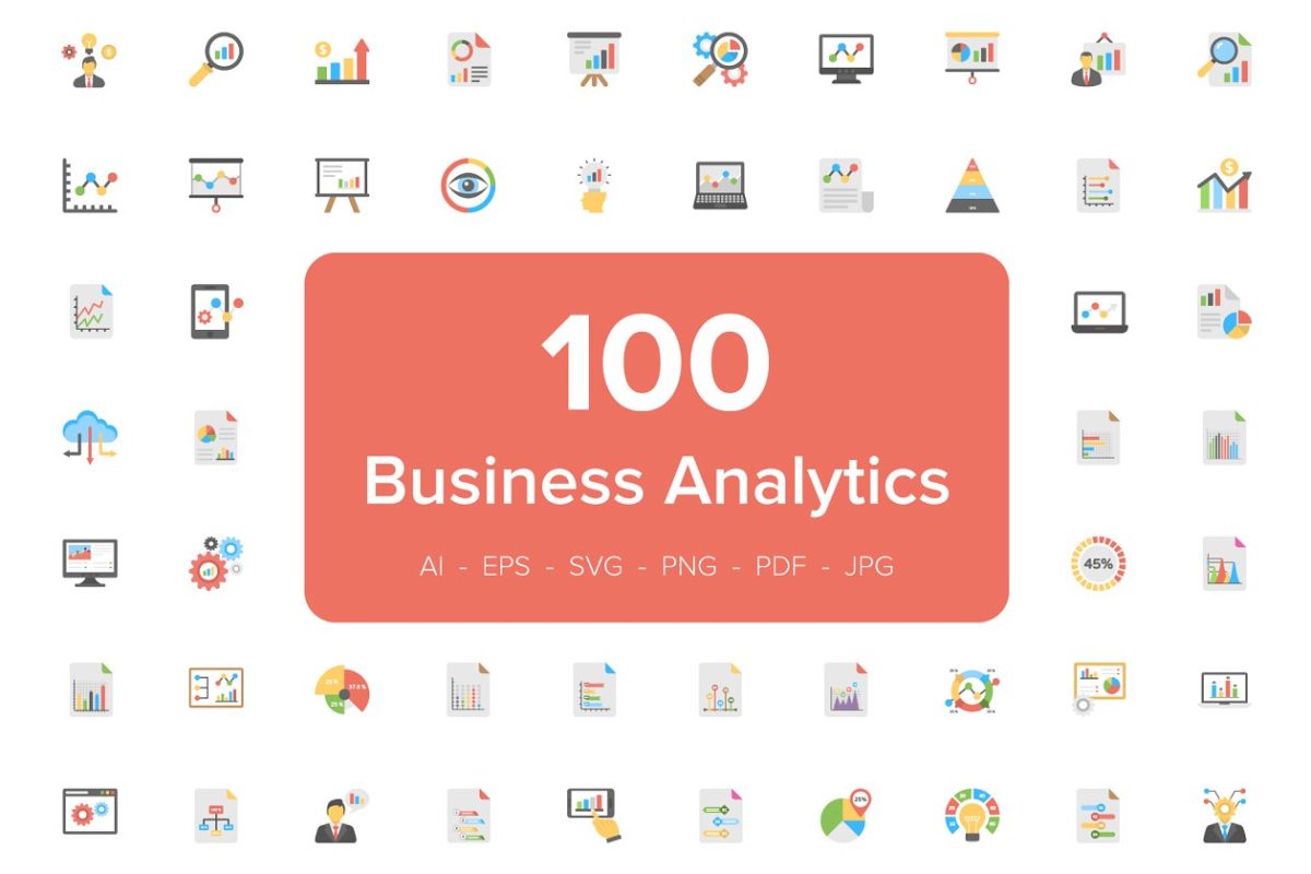 商业数据分析图标 100 Business Analytics Flat Icons