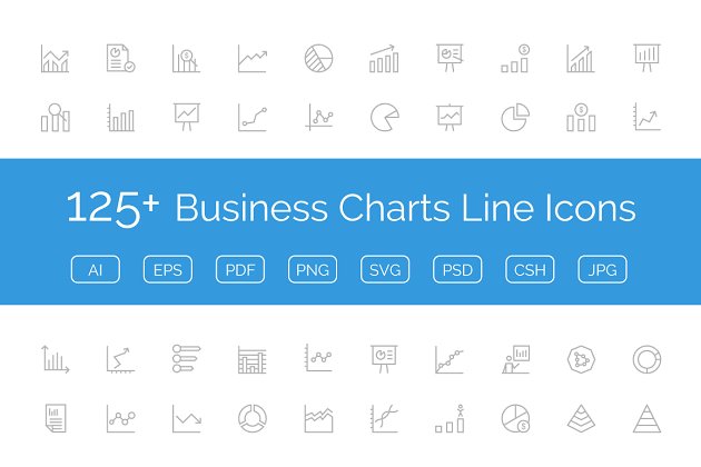 125+ 商业图形图标 125+ Business Charts Line Icons