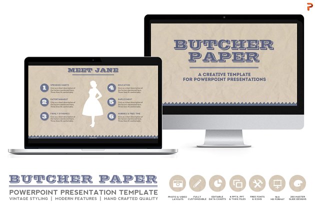 牛皮纸风格的PPT模板 Butcher Paper Powerpoint Template