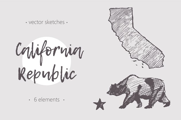 加利福尼亚手绘速写插图素材 Set of California sketches