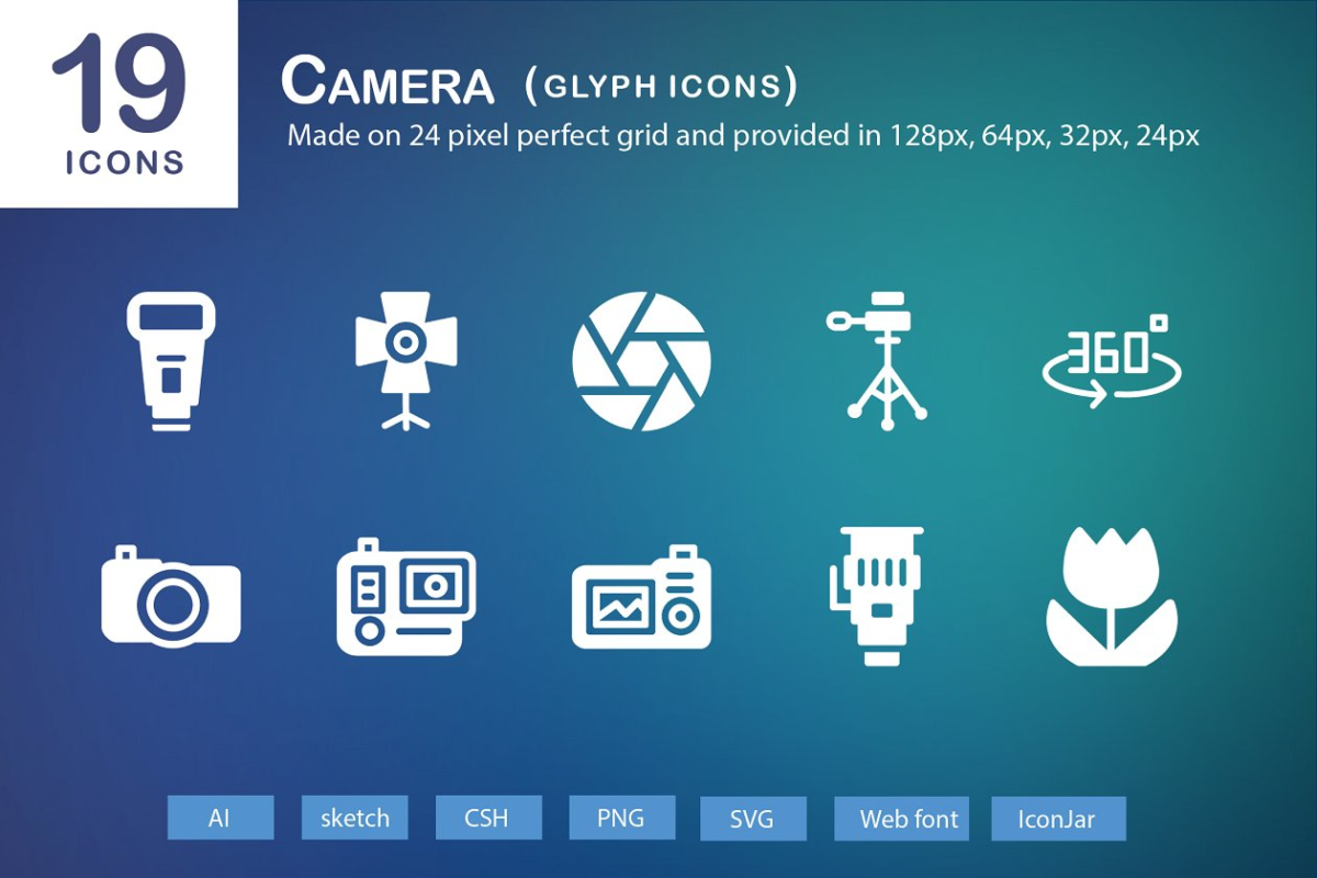 19个相机图形图标 19 Camera Glyph Icons