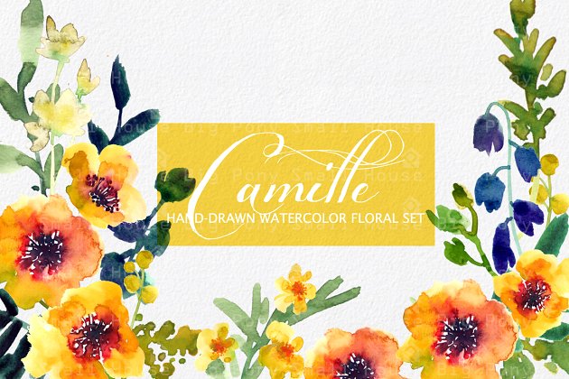 卡米尔水彩花卉素材 Camille- Watercolor Clip Art Set