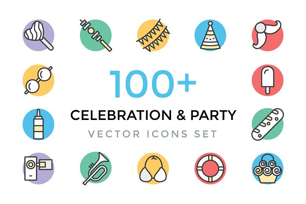 100个庆祝派对图标 100+ Celebration and Party Icons
