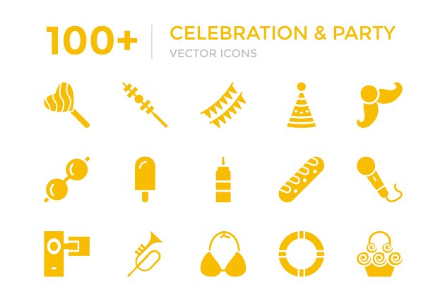 100个庆祝和活动相关图标 100+ Celebration and Party Icons