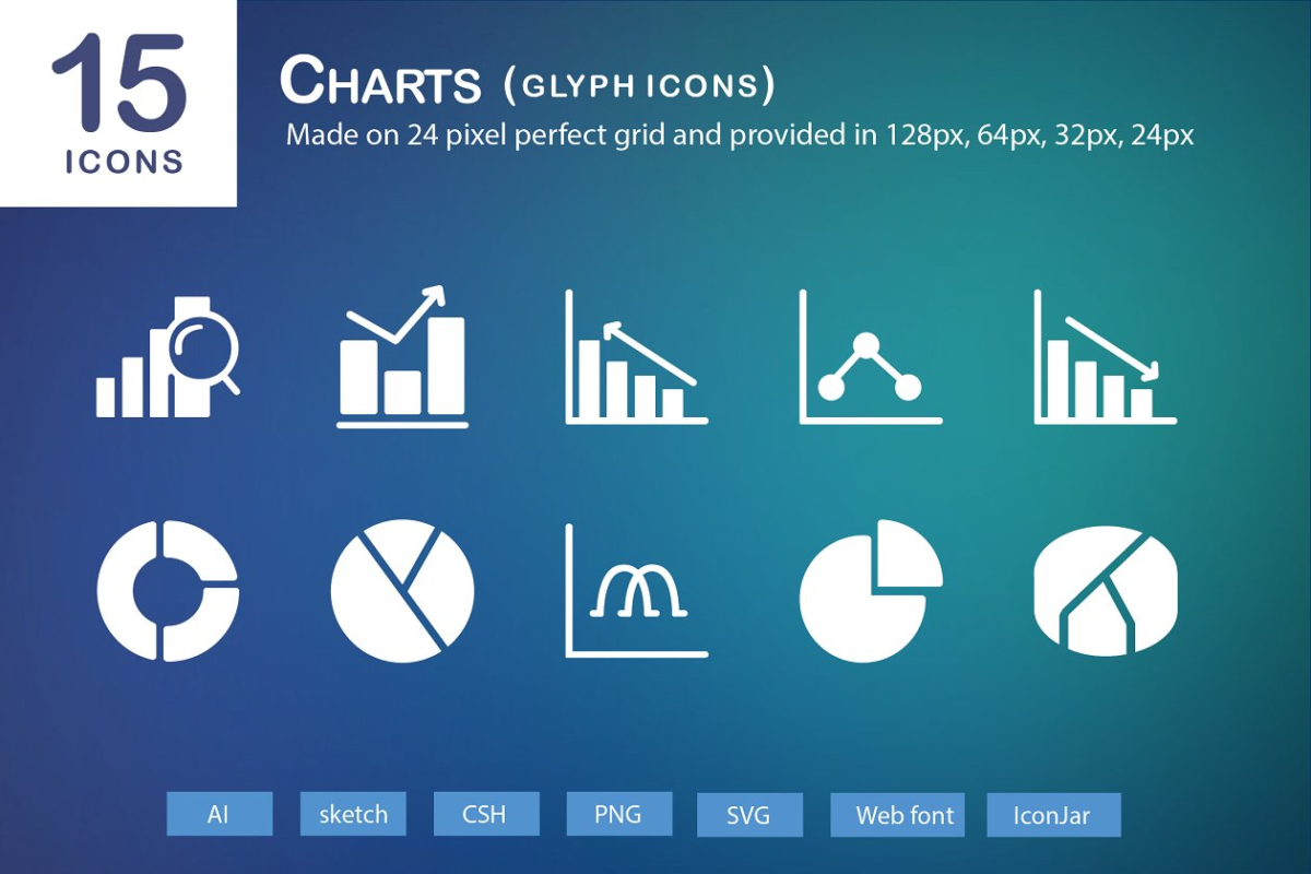 图表图标素材 15 Charts Glyph Icons