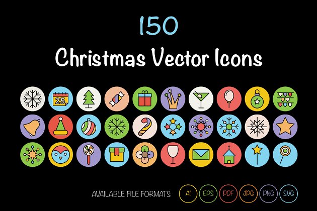 圣诞节矢量图标 150 Christmas Vector Icons