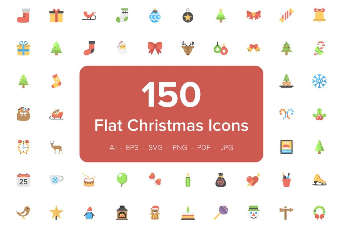 圣诞节图标素材 150 Christmas Flat Vector Icons