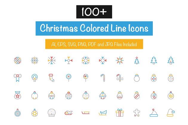 圣诞元素图标 100+ Christmas Colored Line Icons