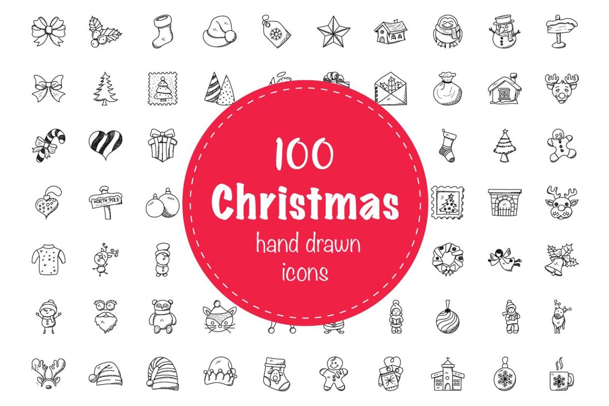 100个圣诞涂鸦图标 100 Christmas Doodle Icons