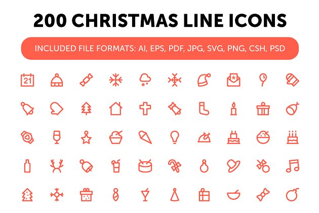 圣诞节图标下载 200 Christmas Line Icons