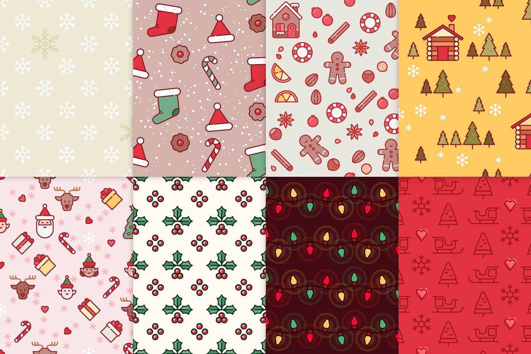 16个圣诞节无缝背景纹理素材 16 christmas seamless patterns 云