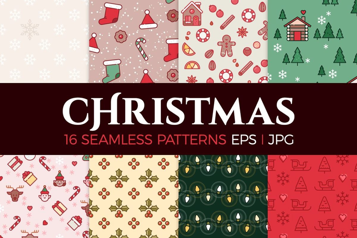 16个圣诞节无缝背景纹理素材 16 Christmas seamless patterns