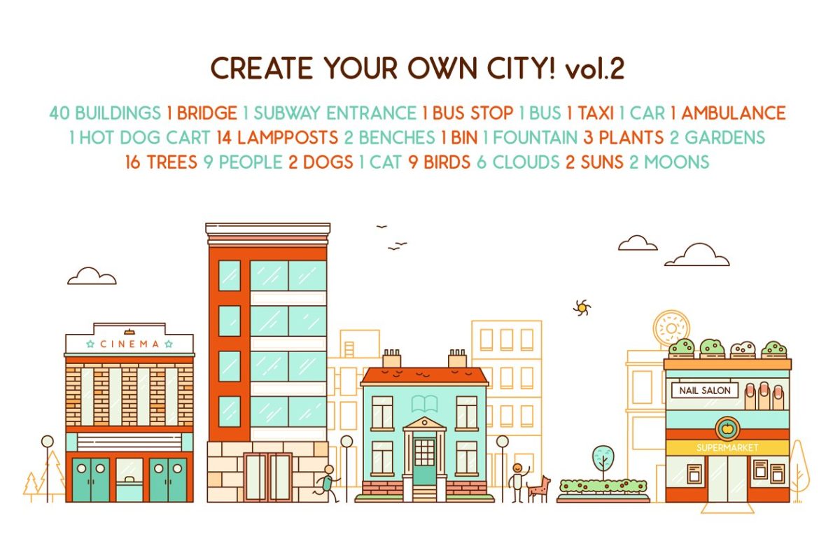 扁平化风格的城市图形背景素材 Design your own city! vol.2