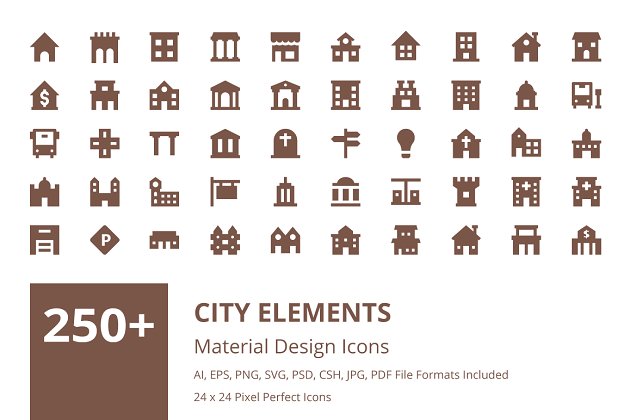 城市建筑图标素材 250+ City Elements Material Icons