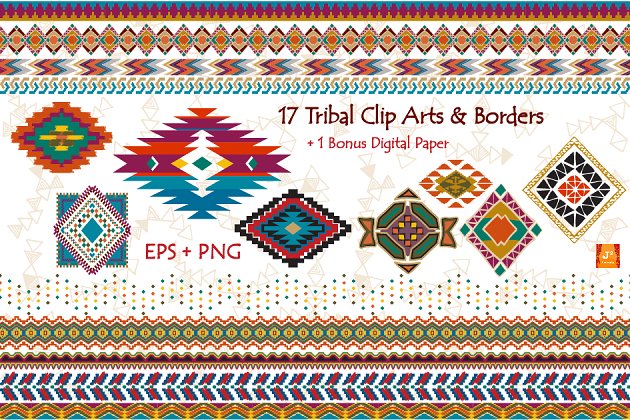 矢量部落剪贴艺术和边界 Vector Tribal Aztec Clip Art &Border