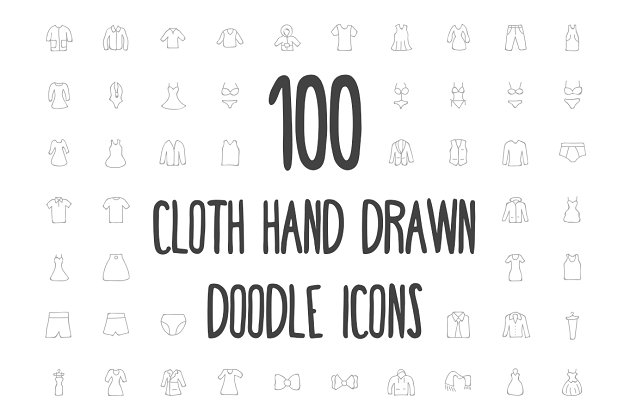 手绘服饰涂鸦图标素材 100 Cloth Hand Drawn Doodle Icons