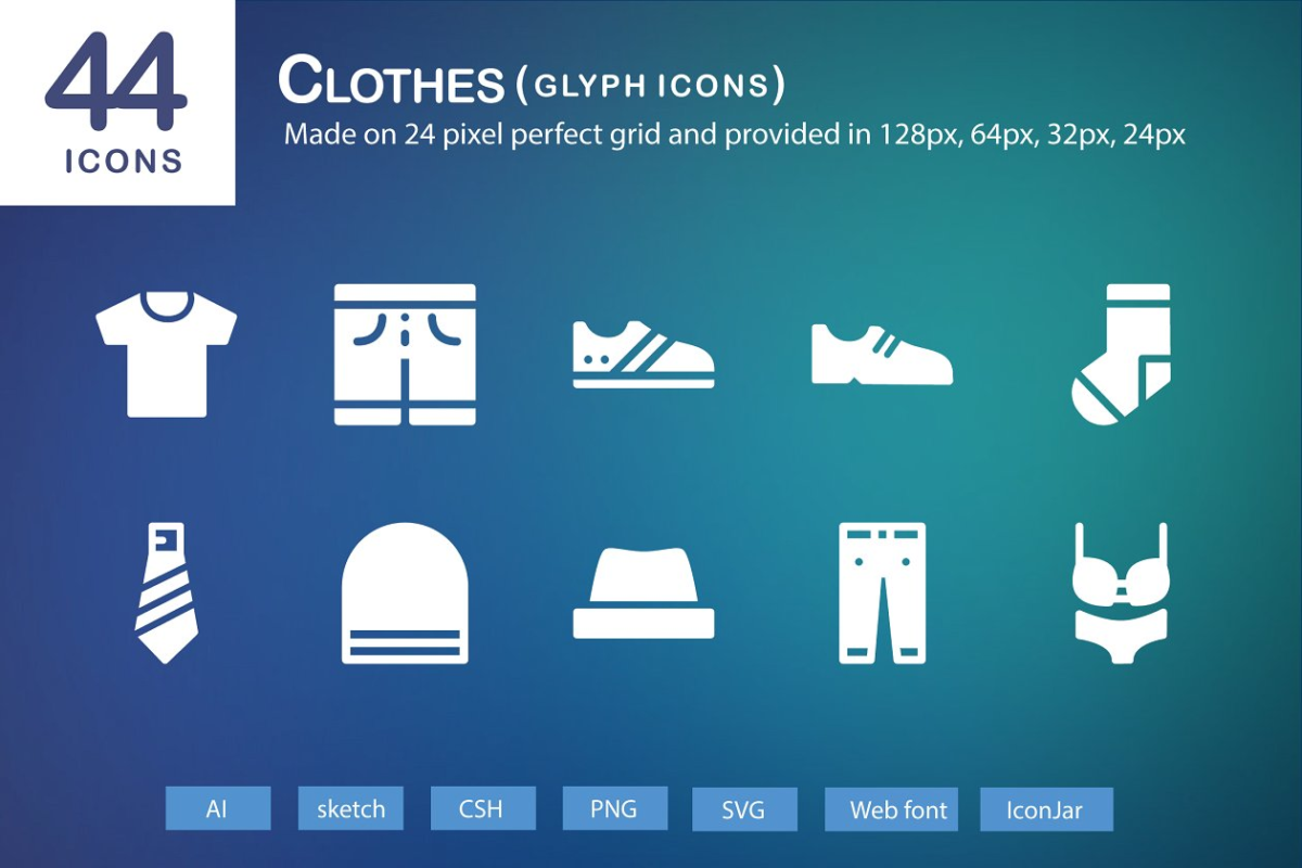 44个衣服字形图标 44 Clothes Glyph Icons