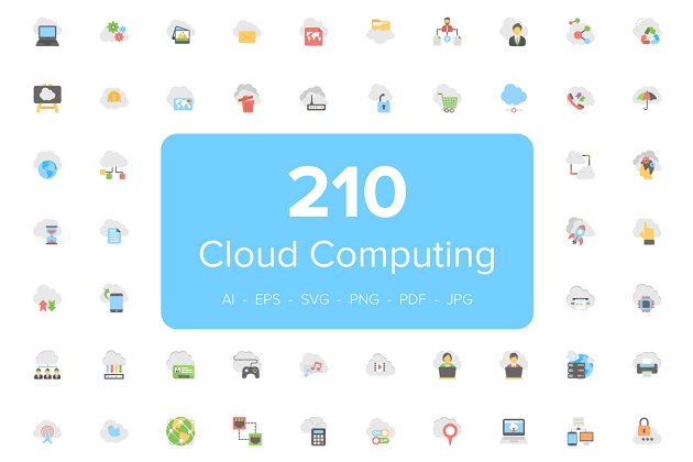 云计算图标制作 210 Flat Cloud Computing Icons