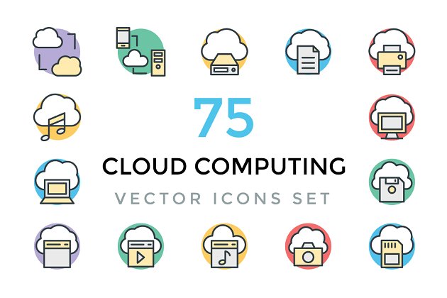 75个云技术矢量图标 75 Cloud Computing Vector Icons