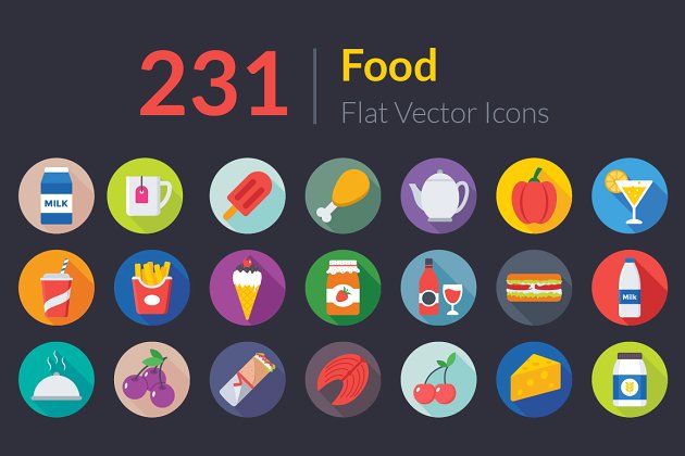 扁平化食物图标 231 Flat Food Icons