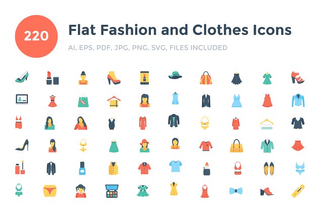 时尚服饰图标下载 220 Flat Fashion and Clothes Icons
