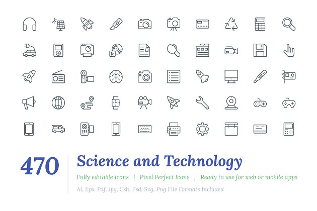 科技线性图标素材 470 Science and Technology Line Icon