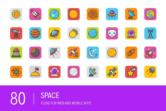 宇宙元素矢量图标素材 80 Space Icons