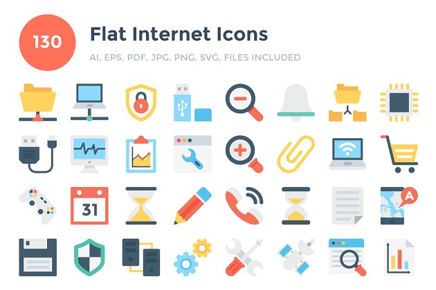 扁平化互联网图标 130 Flat Internet Icons