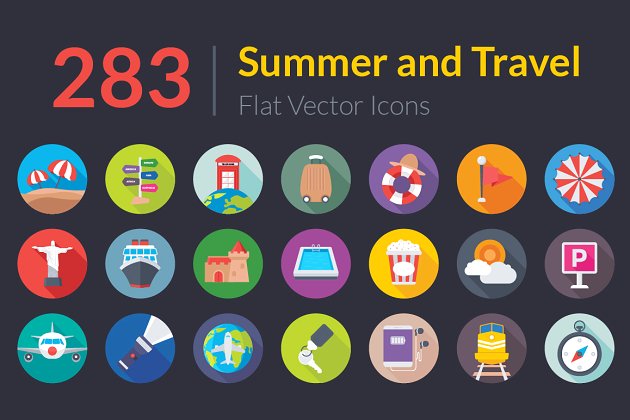 283 Summer and Travel Flat Icons