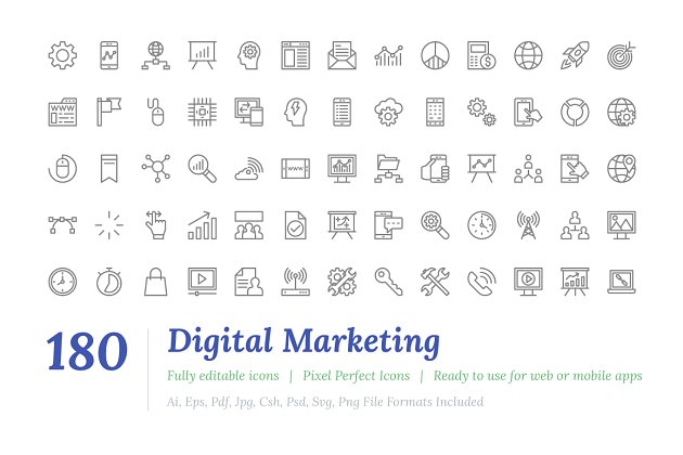 180数据营销图标 180 Digital Marketing Line Icons