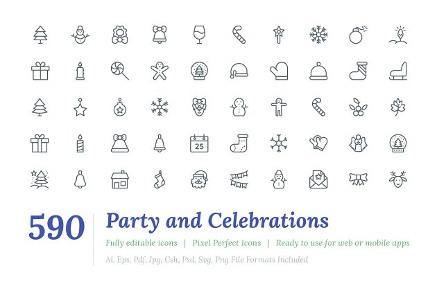 590圣诞节线型图标 590 Party and Celebrations Line Icon