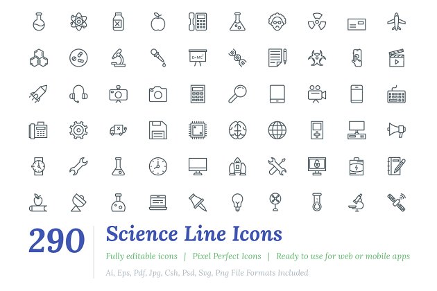 290个科技线型图标 290 Science Line Icons