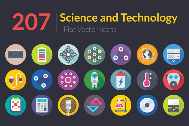 207个科学和技术扁平化图标 207 Science and Technology Flat Icon