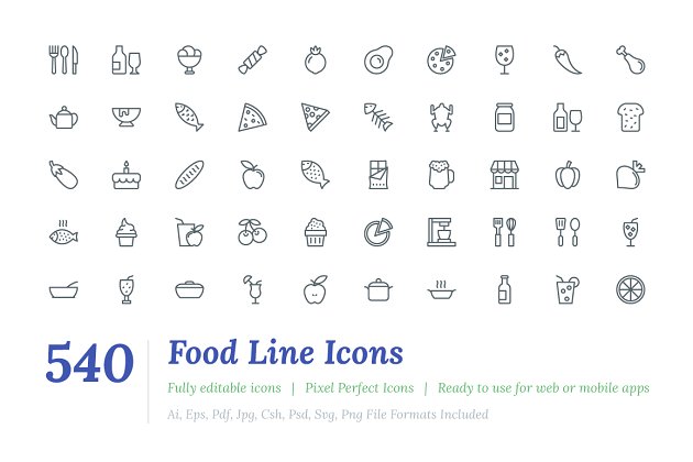 540个线型食物图标 540 Food Line Icons