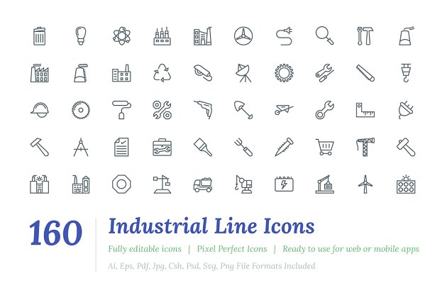 160个工业线型图标 160 Industrial Line Icons