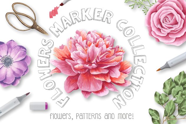 手工绘制高端花卉素材 Flower Marker Collection Pro