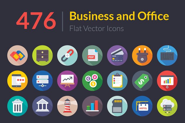 476个商业和办公扁平化图标 476 Business and Office Flat Icons