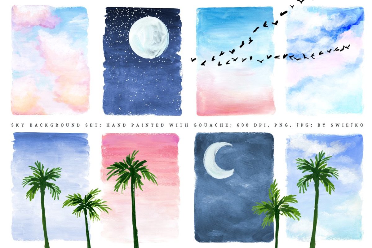 手绘风格的天空背景插画素材 Sky background, illustration set