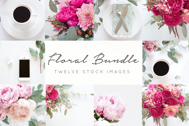 时尚的花卉与手机咖啡组合图片素材 Styled Stock Photos+FREE blog header