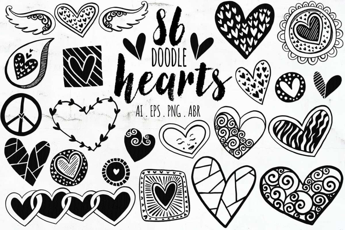心形涂鸦素材 Heart Doodles + Photoshop Brush