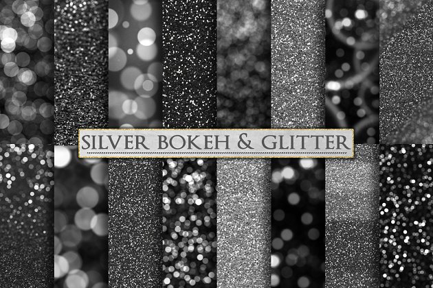 银色闪光和散景背景 Silver Glitter and Bokeh Backdrops
