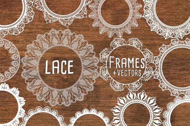 白色花边框架与花边矢量 White Lace Frames with Lace Vectors