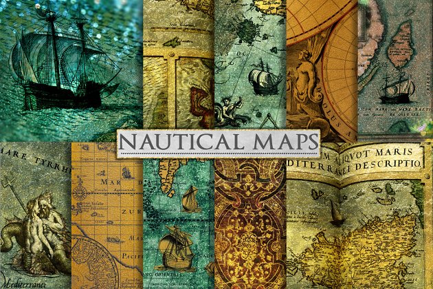 航海背景 海图艺术 Nautical Backgrounds – Sea Map Art