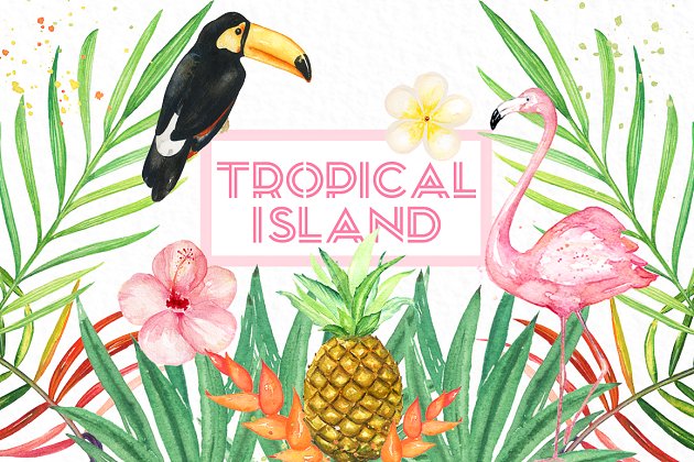 热带岛屿水彩画素材 Tropical islands. watercolor clipart