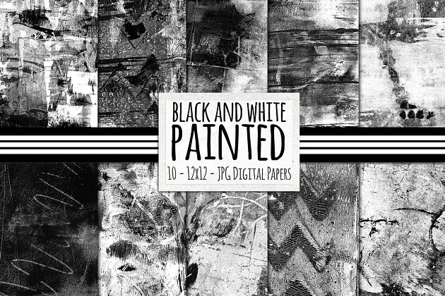 墨水黑白背景纹理 Black & White Painted Digital Paper