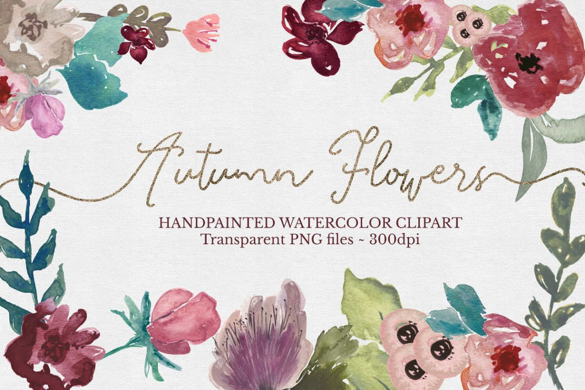 水彩花卉素材剪贴画 Floral Watercolor Clipart Set