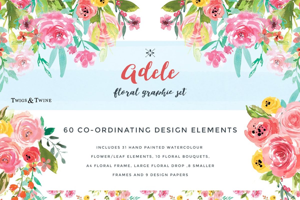 水彩花卉素材套装 Watercolor Flower Graphic Set- Adele
