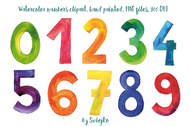 水彩数字素材 Watercolor Numbers