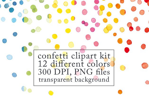 多彩水彩墨点素材 Confetti clipart kit